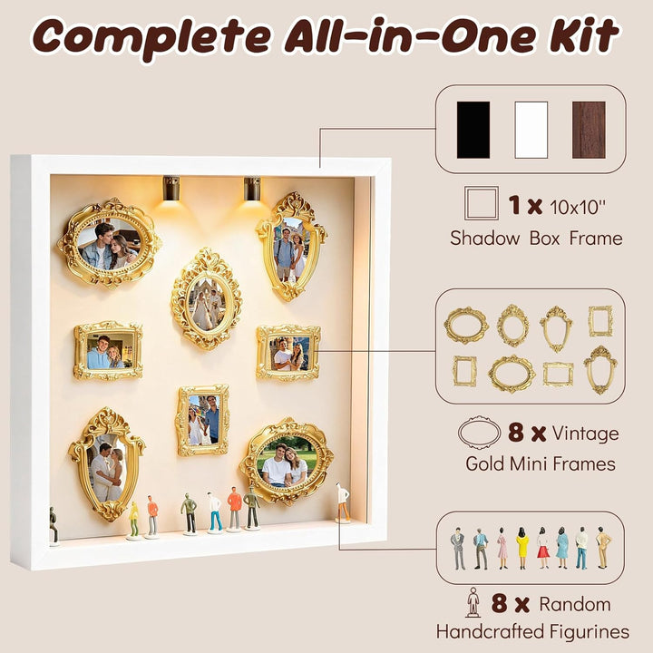 Pipihome DIY Mini Museum Bilderrahmen, Mini Figuren Menschen Museum Silhouette Box mit Golden Rahmen