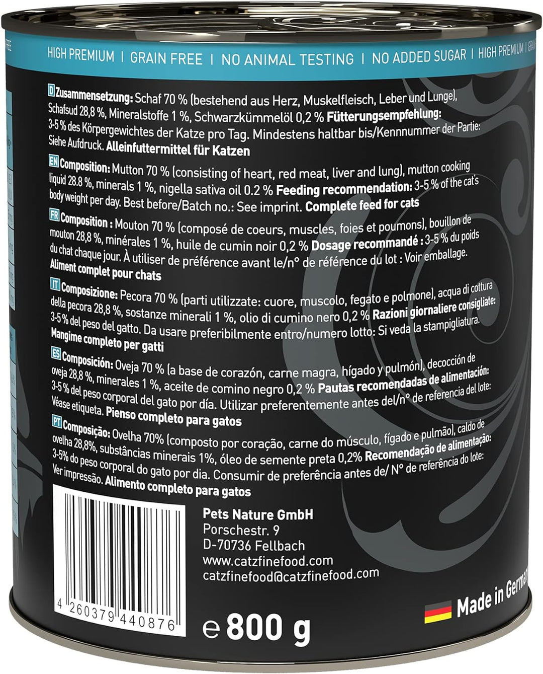 catz finefood Purrrr Schaf Monoprotein Katzenfutter nass N° 113, für ernährungssensible Katzen, 70%