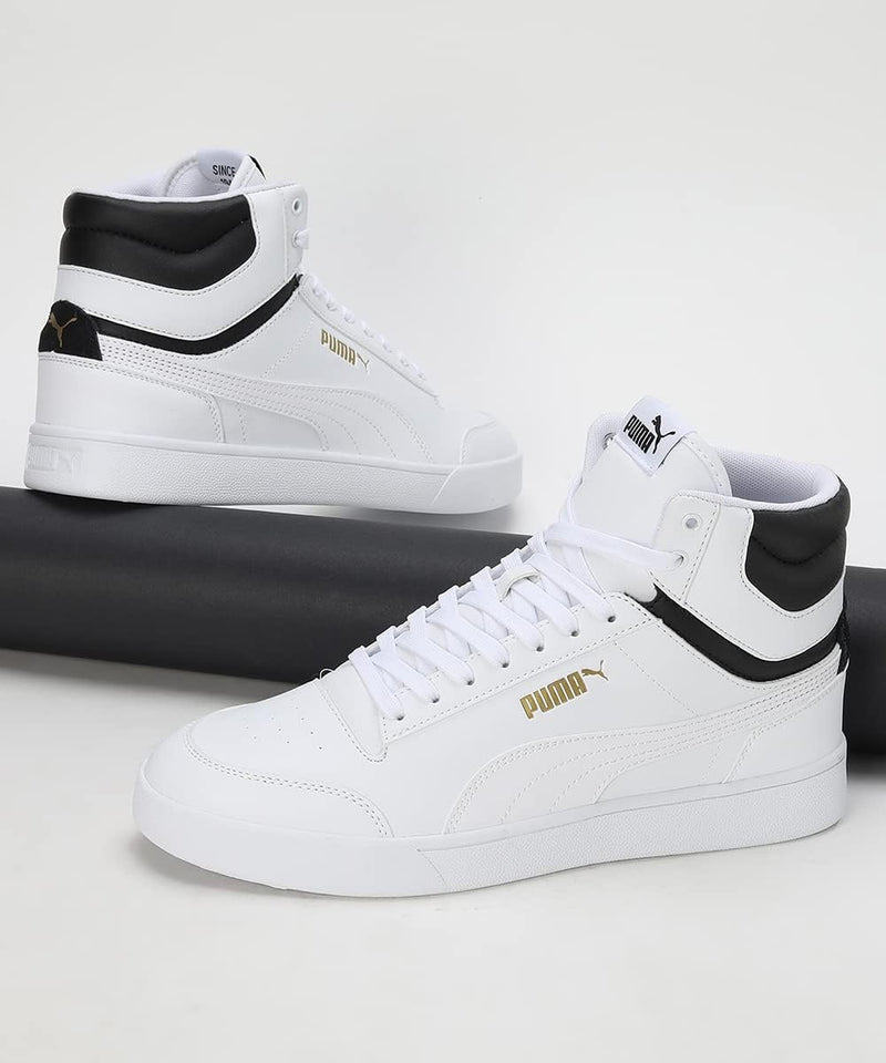 PUMA Unisex Shuffle Mid Sneaker 38.5 EU Puma White Puma White Puma Black Puma Team Gold, 38.5 EU Pum