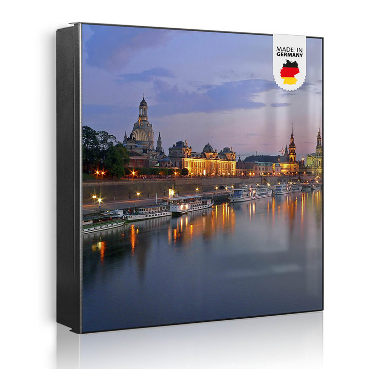 banjado® Grosser Schlüsselkasten Glas/Schlüsselbox 30cm x 30cm mit 50 Haken - Motiv Dresden/Schlüsse