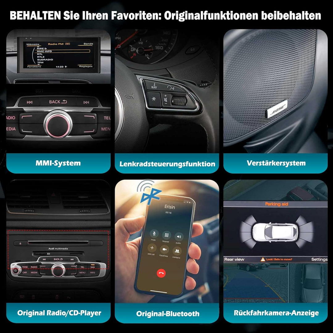 Erisin Qualcomm 10.25 Zoll Android 14 Autoradio Bluetooth GPS Navigation für Audi Q3 2013-2016 Kabel