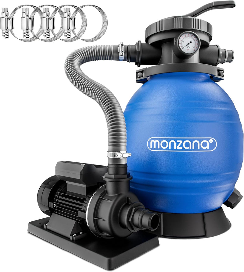 Monzana® Sandfilteranlage Pool Selbstansaugend 10.200L/h 400 Watt 2in1 Adapter Ø32mm - 38mm 7Wege Ve