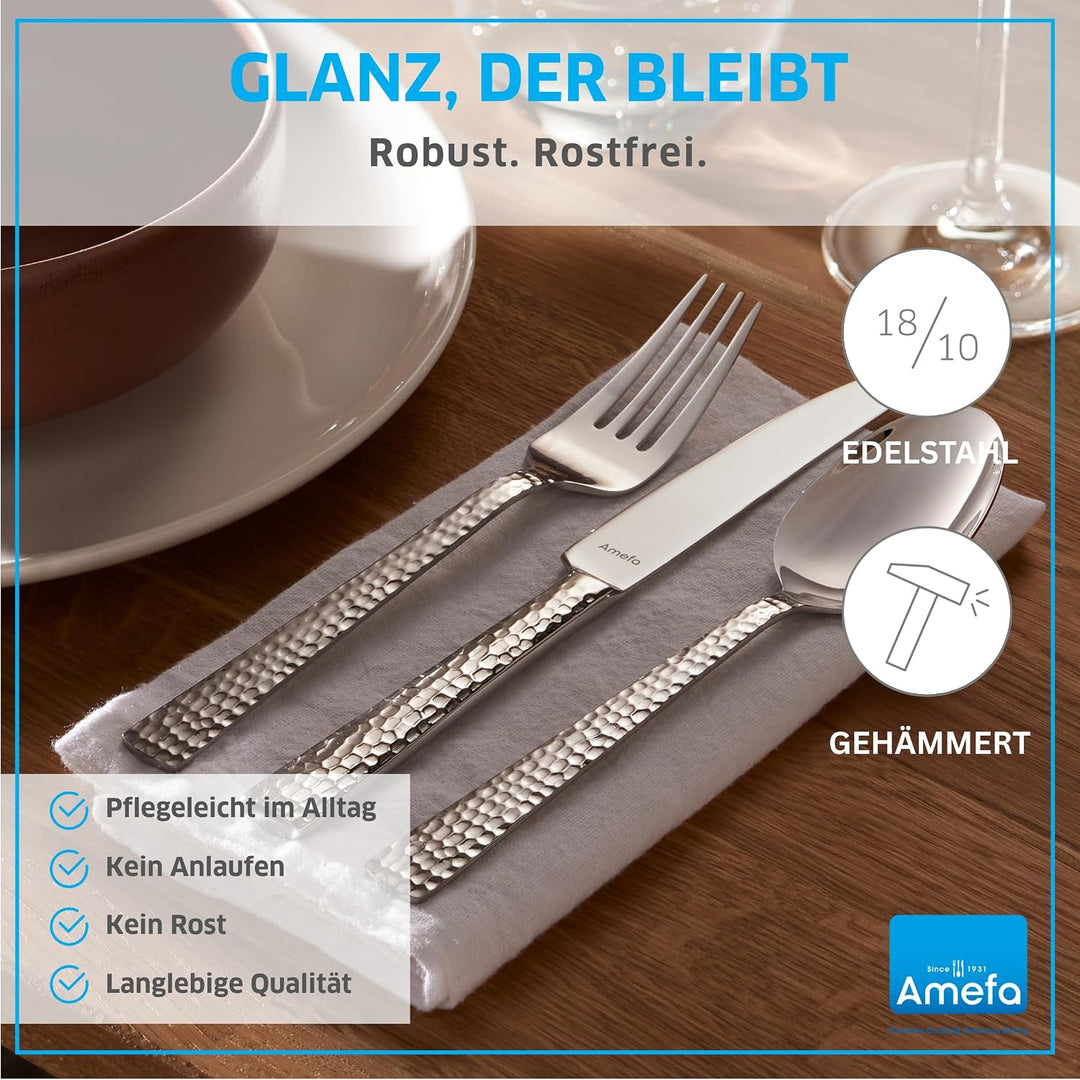 Amefa FELICITY Besteckset 30-teilig Edelstahl, Hochwertiges Besteck Set, Gehämmert, Essbesteck im Ha