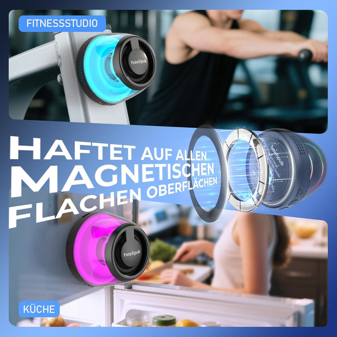 Magnetischer Bluetooth Lautsprecher, Tragbarer Mini Bluetooth Speaker mit Handyhalterung, 7 Stunden