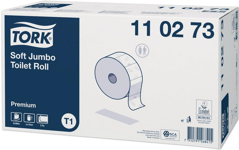 Tork 110273 Soft Jumbo Toilettenpapier, 2-lagig, Weiss, T1 Premium