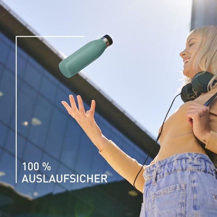 Emsa Bludrop Isolier-Trinkflasche, 0,5 Liter, 100% dicht, Quick-Press Verschluss, Ergonomischer 360°