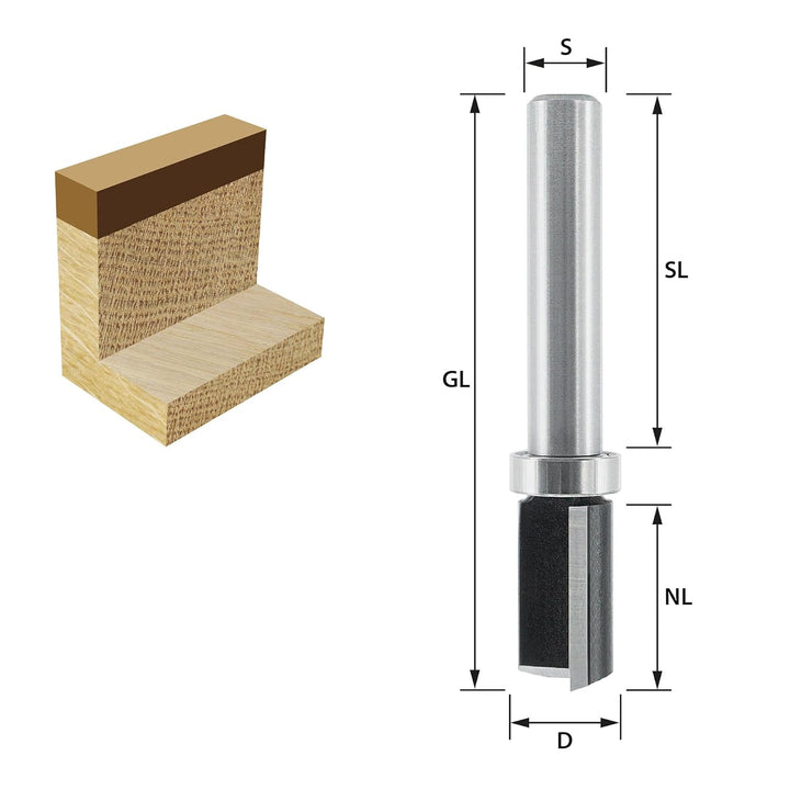ENT 11650 Bündigfräser HW, Schaft (S) 8 mm, Durchmesser (D) 12 mm, NL 19 mm, SL 38 mm, GL 62 mm, mit