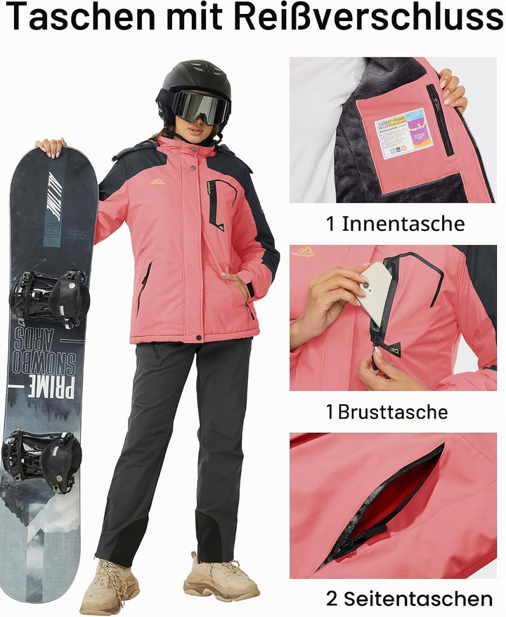 MAGCOMSEN Winterjacke Damen Skijacke mit Fleece Parka Winter Softshell Jacke Ski Snowboardjacke Wass