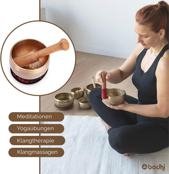Indische Klangschalen mit Schriftzeichen-Verzierung und Geschenkbox | Singing Bowl Ø 8cm | Klangther