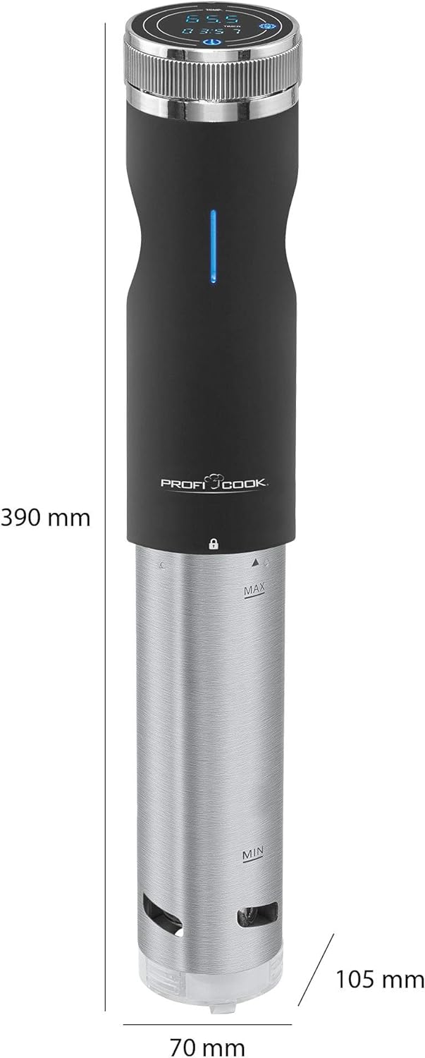 ProfiCook Sous Vide-Stick Edelstahlgehäuse mit Touchdisplay, Sous Vide bis 90 Grad inkl. Joghurt Mak