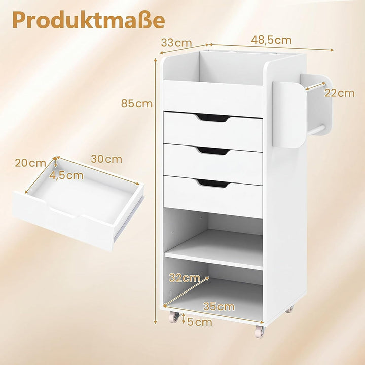 COSTWAY Rollcontainer mit 3 Schubladen, Rollwagen auf Rollen (Weiss), Weiss