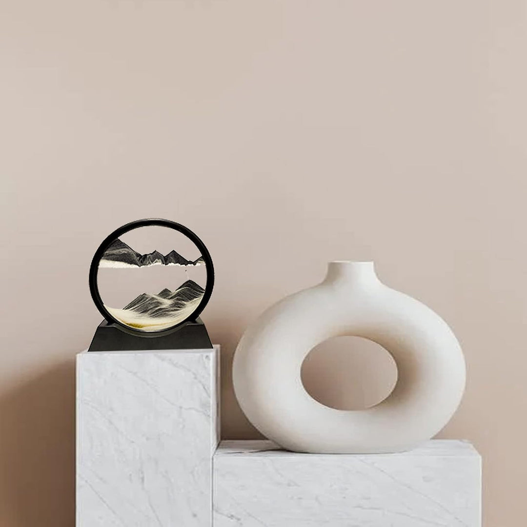 Yuomiker Dynamisch 3D Sandbilder zum Drehen, Fliessende Sandmalerei runder Glas Rahmen, Bewegtes San