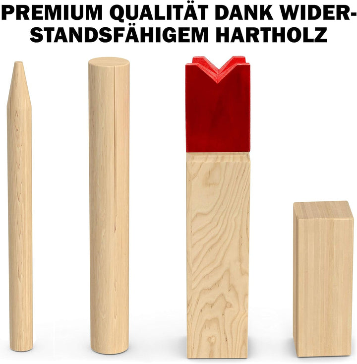 Kubb Wikinger Spiel aus Holz in Premium Qualität – Aus massivem Holz – Mit praktischer Tragetasche -