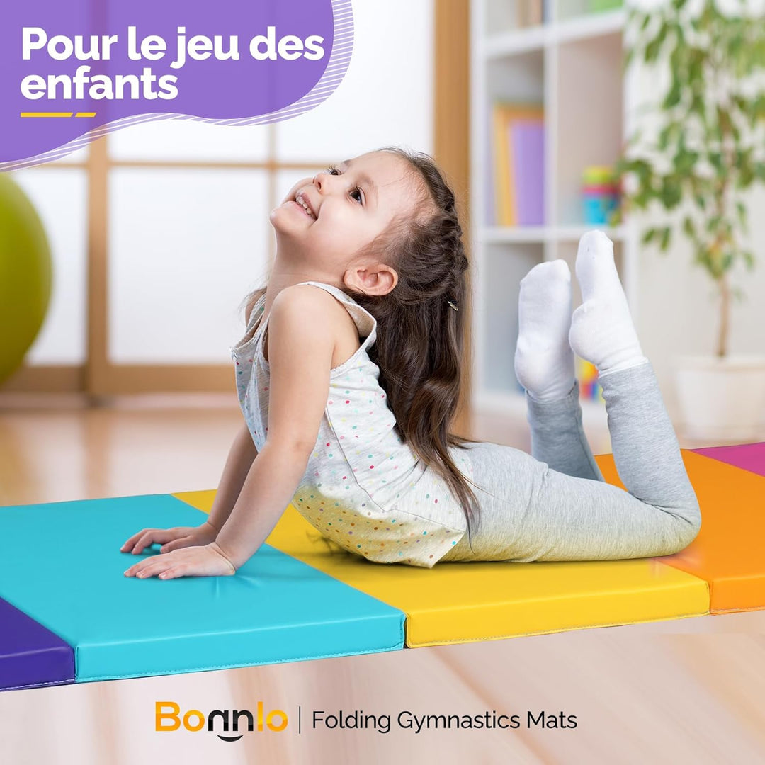 Bonnlo Turnmatten dick, 5-fach faltbare Yogamatte, rutschfeste PU&EPE-Fitnessmatte, klappbare Übungs