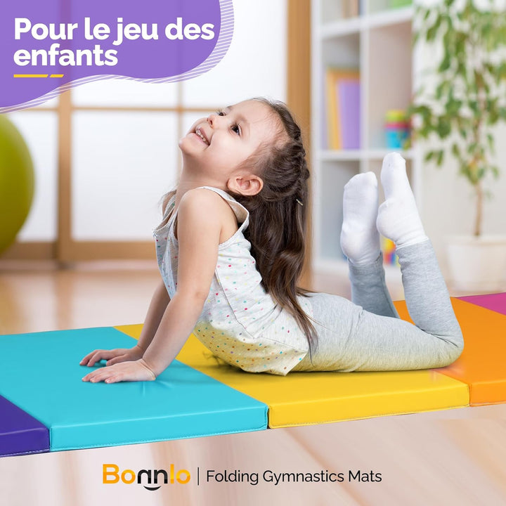 Bonnlo Turnmatten dick, 5-fach faltbare Yogamatte, rutschfeste PU&EPE-Fitnessmatte, klappbare Übungs