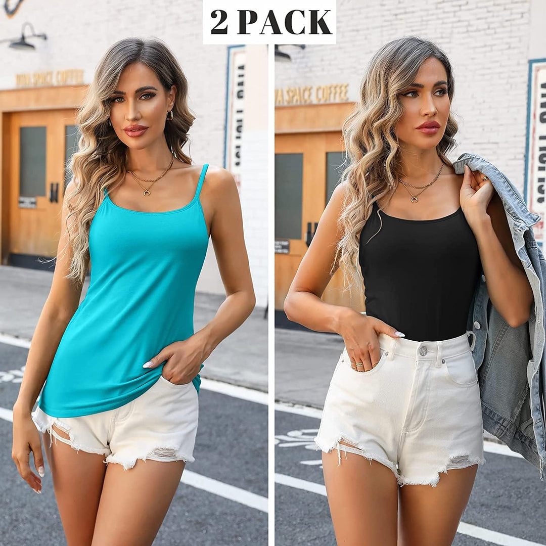 Attraco 2er Pack Damen Baumwolle Tank Top mit Regal BH Unterhemd Verstellbarer breiter Riemen Camiso