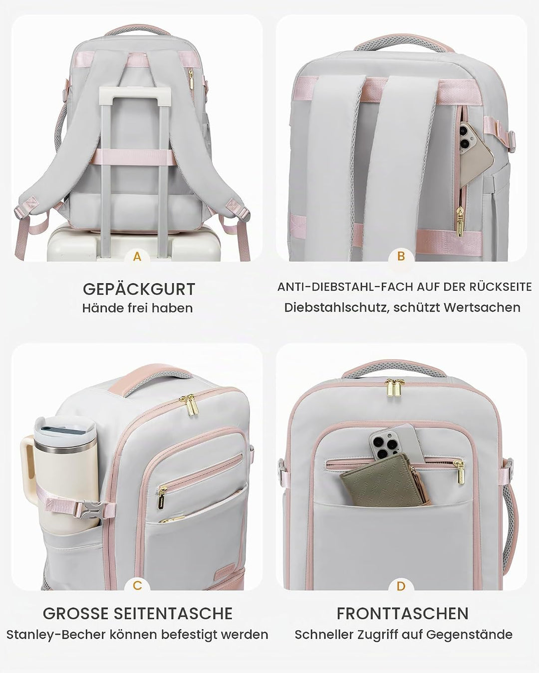 LOVEVOOK Handgepäck Reiserucksack mit separatem Schuhfach, 50L Rucksack Damen Gross mit Nass- und Tr