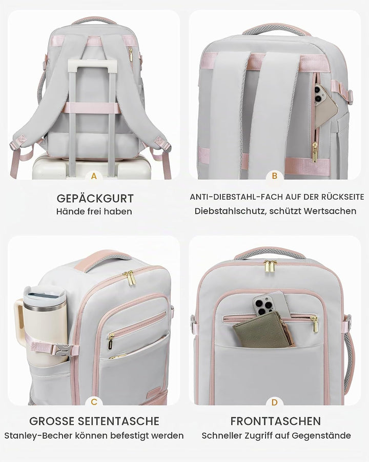 LOVEVOOK Handgepäck Reiserucksack mit separatem Schuhfach, 50L Rucksack Damen Gross mit Nass- und Tr