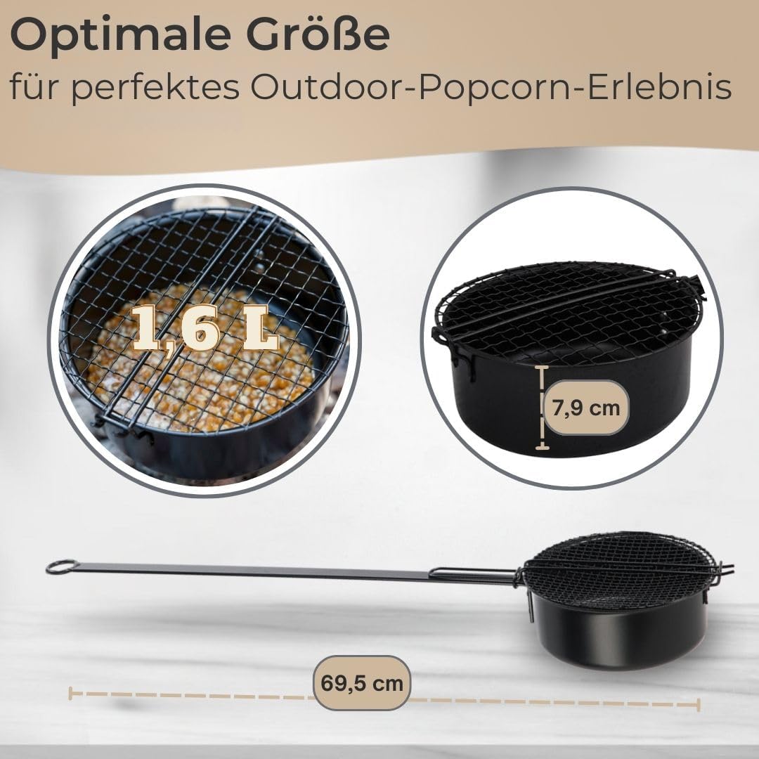 Popcornpfanne Popcorn-Pfanne für Lagerfeuer & Grill/Popcorn Maker mit langem Griff & Gitterdeckel Pe