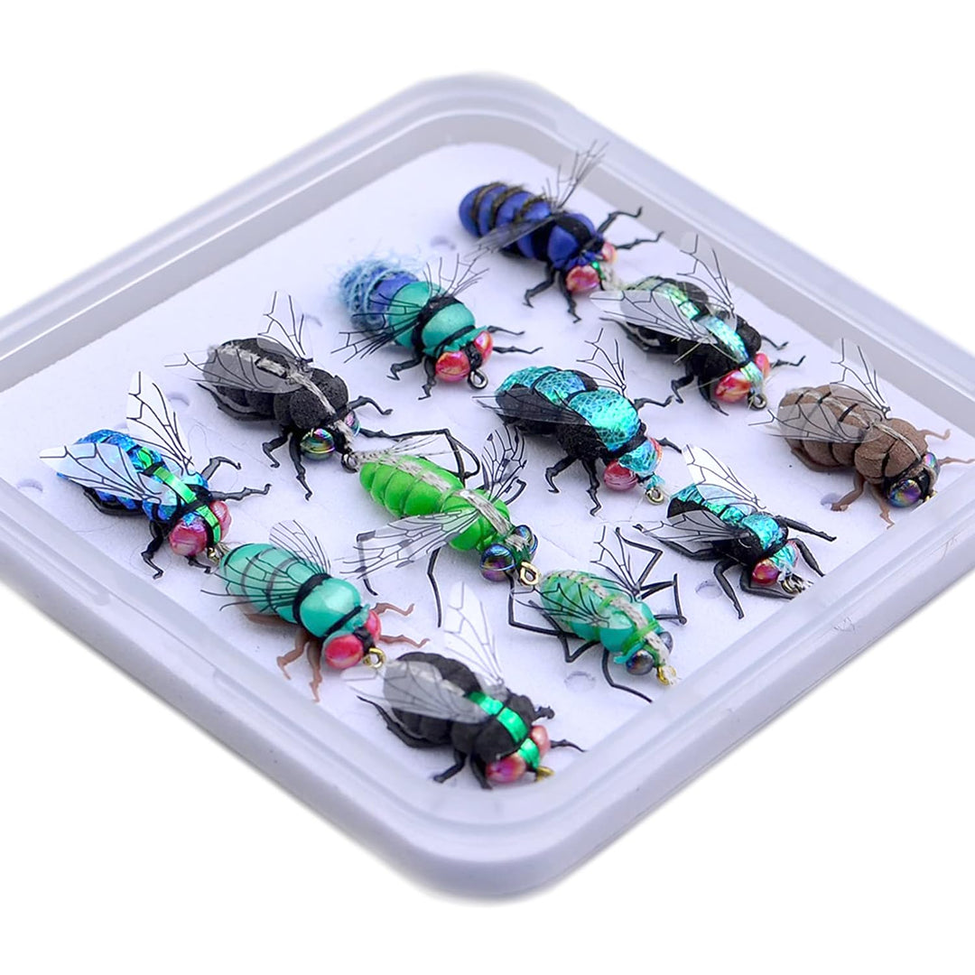 Fliegenfischen-Set mit Fliegenbox/Nymphen/Trockenfliegen, Nassfliegen/Luftschlangen/realistische Fli
