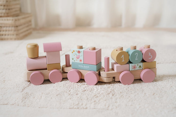 Little Dutch 7354 FSC Holz Eisenbahn Zug mit Steck-Formen - Fairy Garden rosa