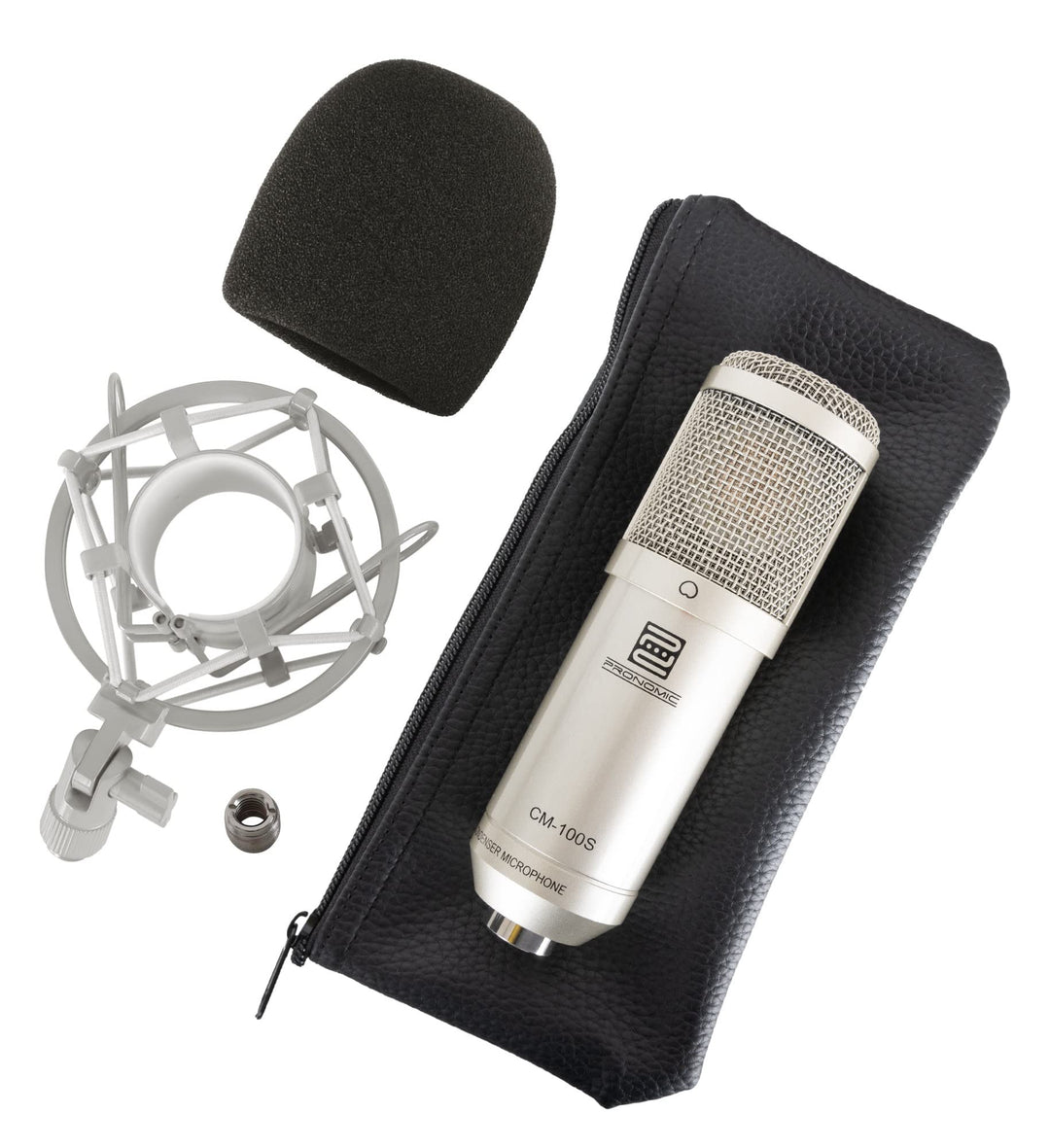 Pronomic CM-100S Studio Grossmembranmikrofon XLR-Kondensatormikrofon (mit Mikrofonspinne, Etui, Wind
