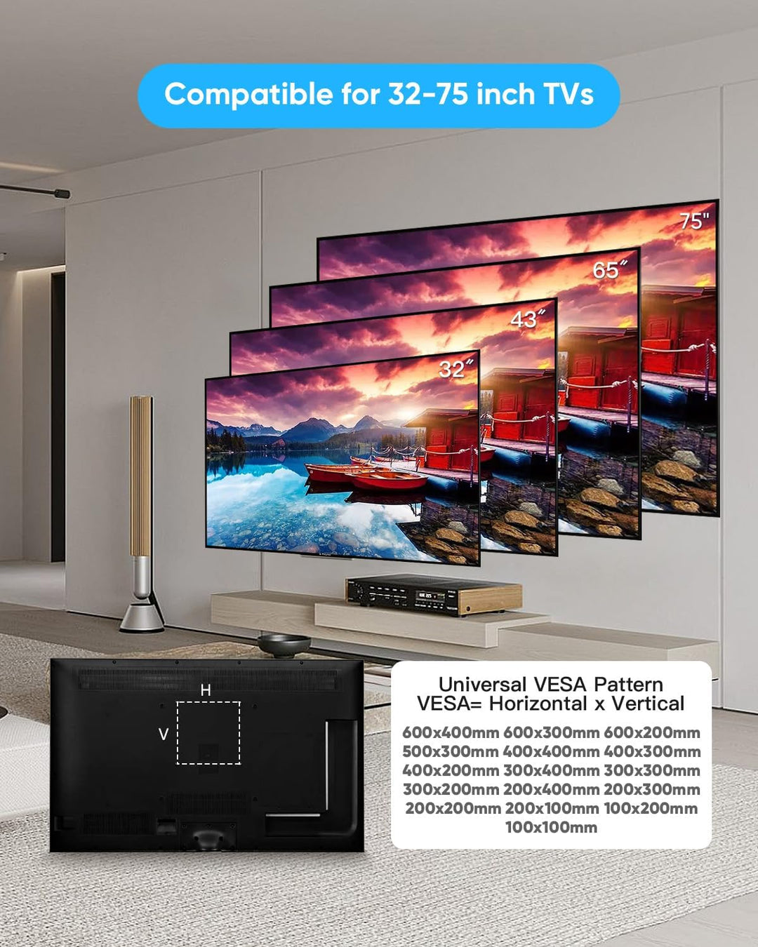Eck-TV-Wandhalterung, Langer Arm, TV-Halter mit 65 cm Verlängerung, voll bewegliche TV-Halterung, sc