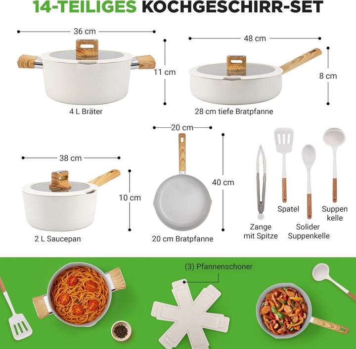 NutriChef Keramik Kochgeschirr Set – Töpfe und Pfannen, 14-teilig für Induktion mit Antihaftbeschich