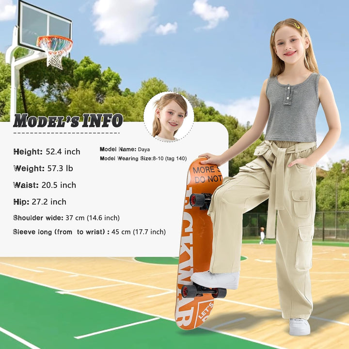 Rolanko Baggy Cargo Jeans für Mädchen, Elastische Hose mit Hoher Taille und Weitem Bein Y2K Jeanshos