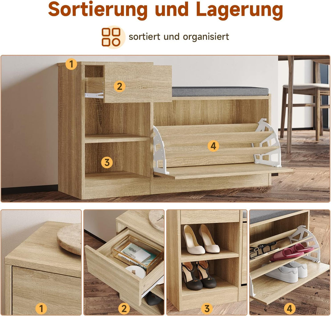 SUNXURY Schuhschrank Schuhbank mit Sitzfläche Schuhregal mit Stauraum Sitzbank Stauraum Verstellbare
