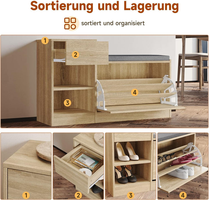 SUNXURY Schuhschrank Schuhbank mit Sitzfläche Schuhregal mit Stauraum Sitzbank Stauraum Verstellbare