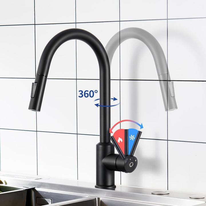 CECIPA Wasserhahn Küche Schwarz, Mischbatterie Küche mit Hohem Bogen, Hochdruck Küchenarmatur mit Br