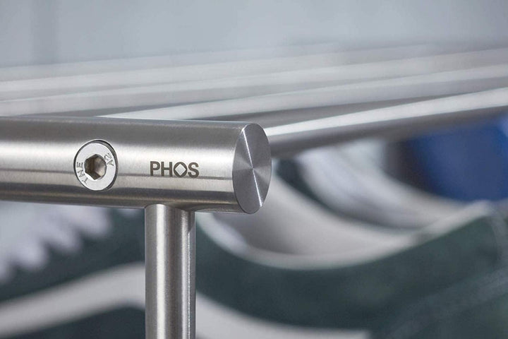 PHOS Design, SR800-3, Schuhregal, 3 Ebenen, 80 cm breit, gebürsteter Edelstahl 3 Ebenen, Breite 82 c