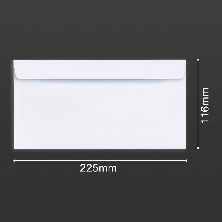 100 Briefumschläge mit Fenster, DIN Lang 225 x 116 mm, Laserbedruckbar, Hitzebeständiges Folienfenst
