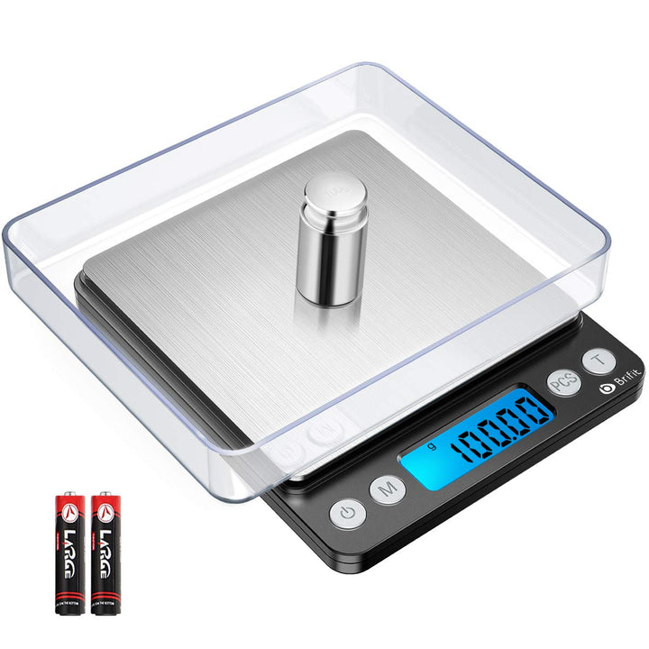 Brifit Feinwaage 0.01g, 500g / 0,01g Digitale Waage, Taschenwaage mit EIN 100g Edelstahl Kalibrierge