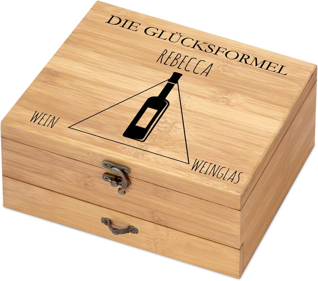 Maverton Weinöffner-Set personalisiert Weinset Sommelier Set - Geschenkbox Holzbox + 8er Weinzubehör