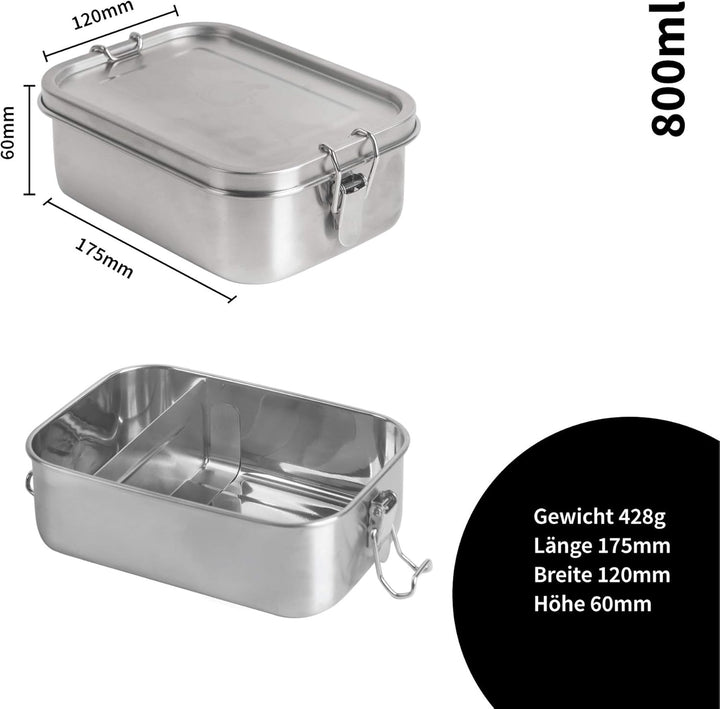 hydro2go auslaufsichere Lunchbox aus Edelstahl – BPA-frei, plastikfrei, mit Trennwand, Schneidebrett