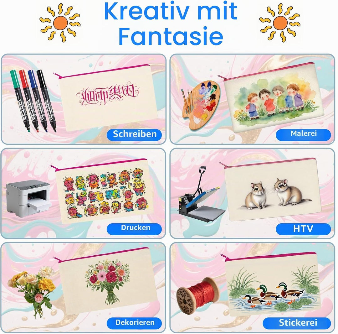 42 Stück Canvas Zipper Pouch Taschen, DIY Handwerk Blank Makeup Taschen, Canvas Pencil Case Cosmetic
