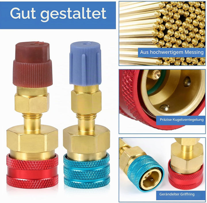 DBREAKS R1234yf-auf-R134a-Adapter, Messing Schnellkupplungssatz, High/Low Side Schnellkupplung Adapt