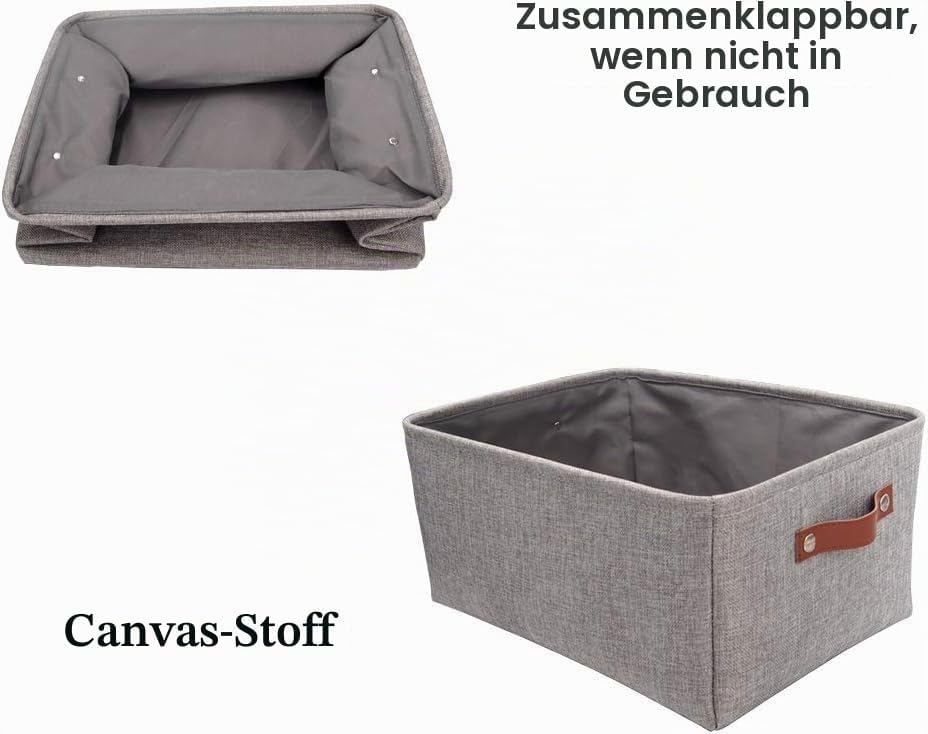 Mangata Faltbare Aufbewahrungskörbe mit Ledergriff,[4 Pack] Verdicktes Canvas-Stoff Aufbewahrungsbox