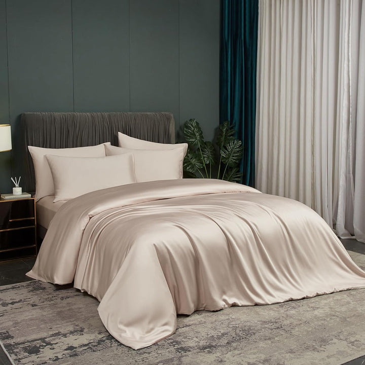 Luofanfei Bambus Kühlende Bettwäsche 135x200 cm Beige Sommer Lyocell Uni Bambusfasern Glänzend Bettw