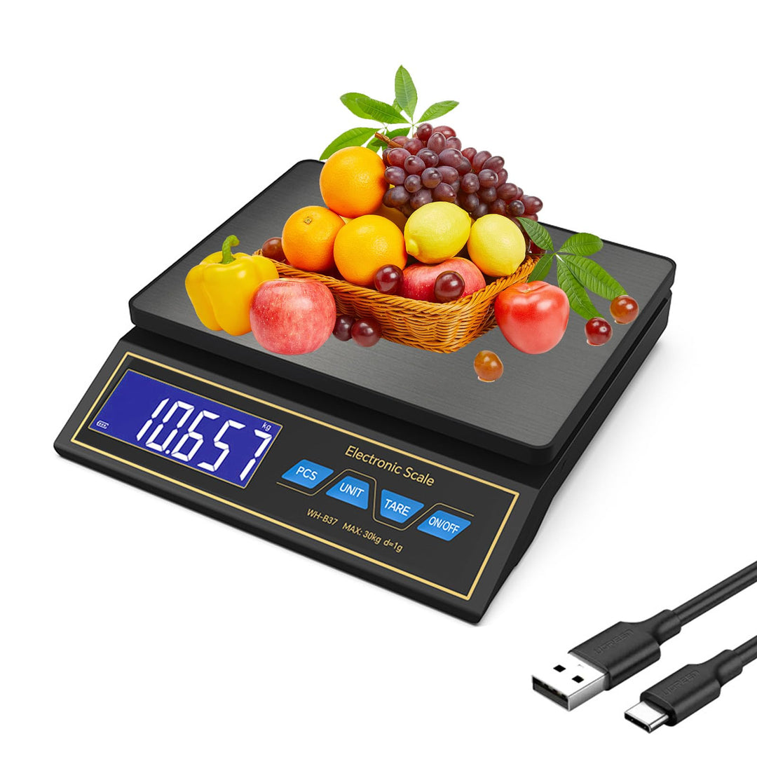 Waage Küchenwaage, Edelstahl Digitalwaage 30kg/66lb mit 9 Masseinheit, PCS Zähl, Auto Shutdown, Tara