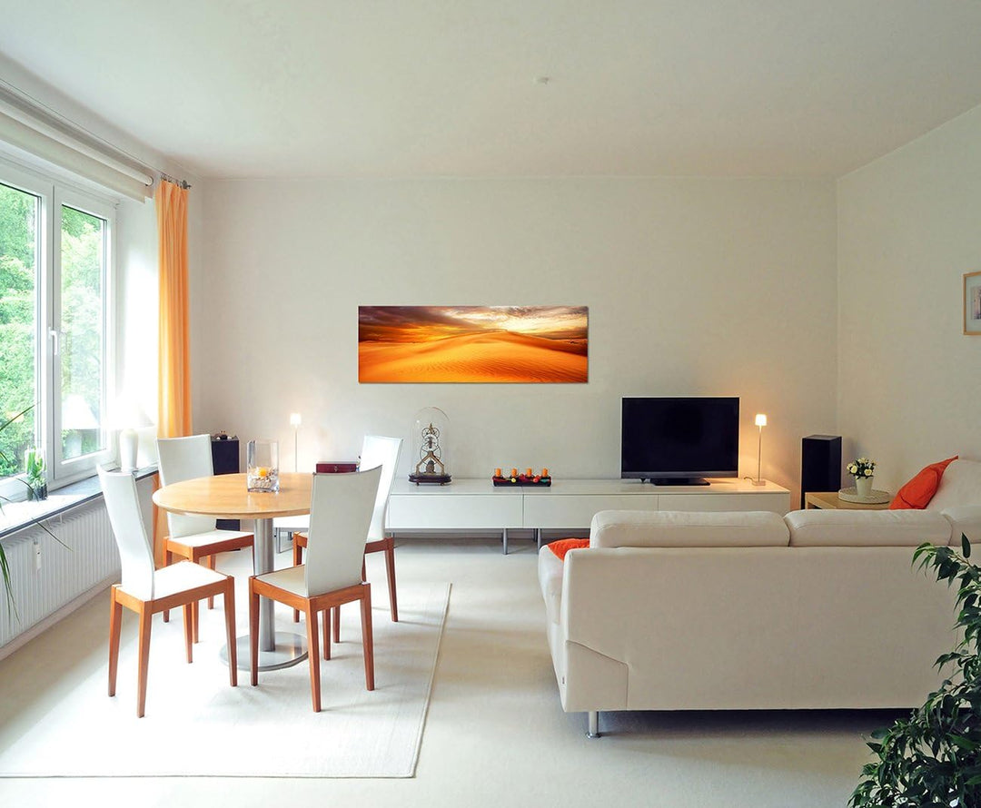 Paul Sinus Art Panoramabild auf Leinwand und Keilrahmen 150x50cm Wüste Sanddüne Hitze Wolkenhimmel