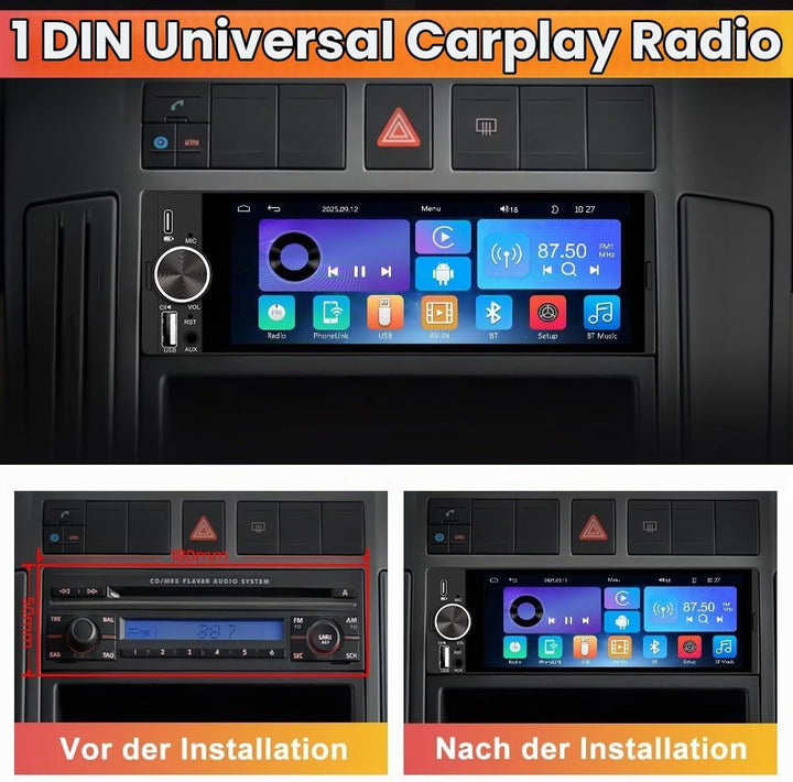 1 DIN Universales Autoradio, Carplay, Android Auto, Online-Navigation, RDS