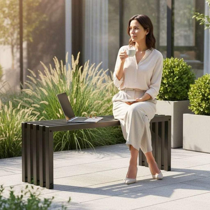 DanDiBo Gartenbank Metall Massiv Wetterfest Schwarz 120 cm Sitzbank Modern 96245 Parkbank Eisen Bank