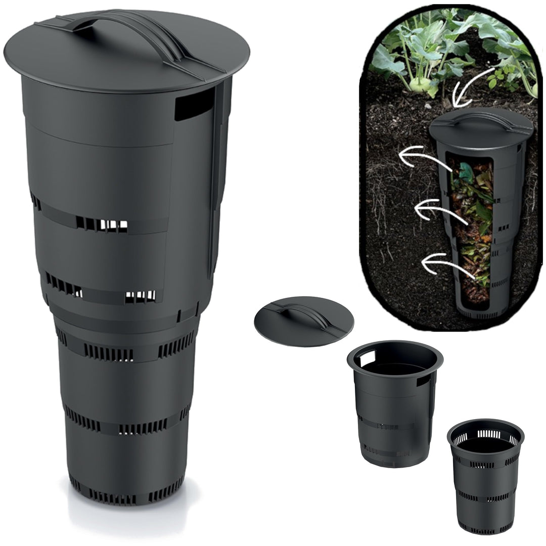 Komposter Unterirdischer Garten 11 L Anthrazit Kunststoff H 53 cm modularer Komposteimer Bio Mülleim