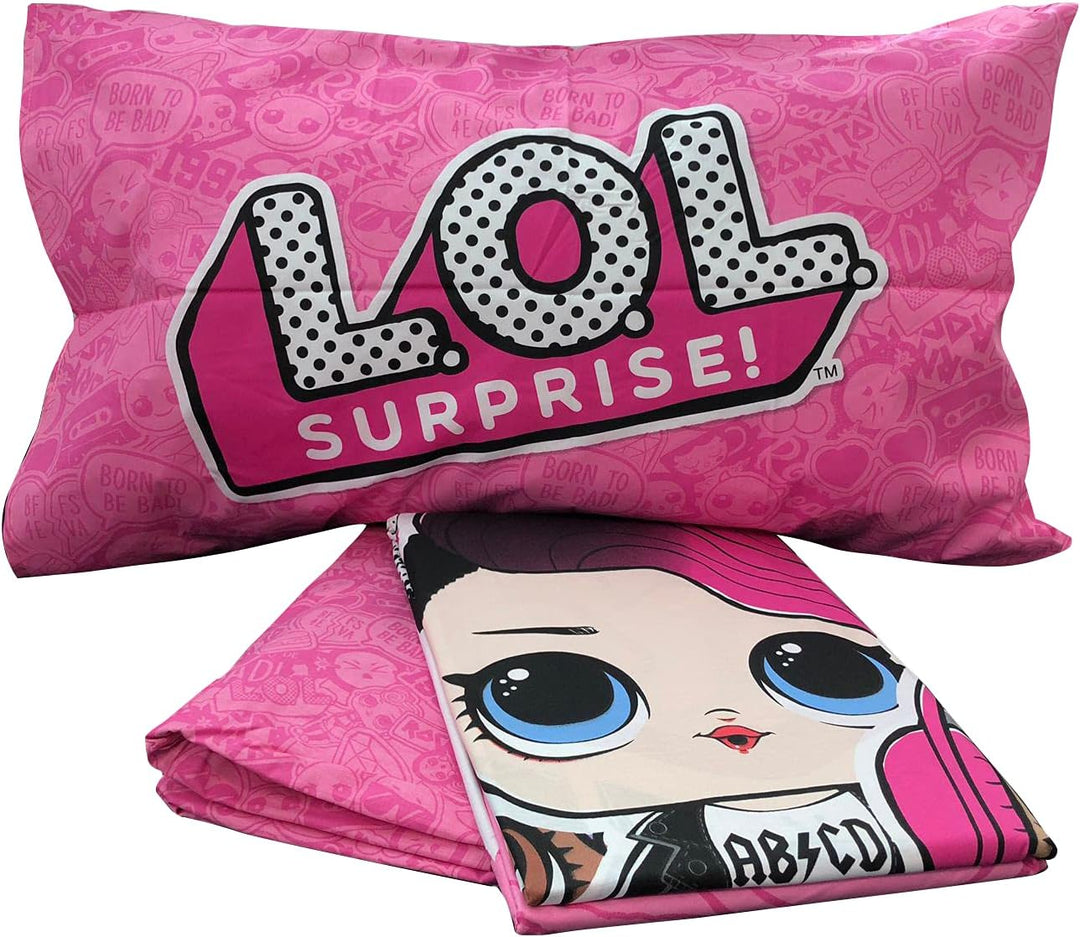 Lolo Surprise Rosa-Set für Mädchen, Einzelbett, Bettlaken und Kissenbezug, Mehrfarbig