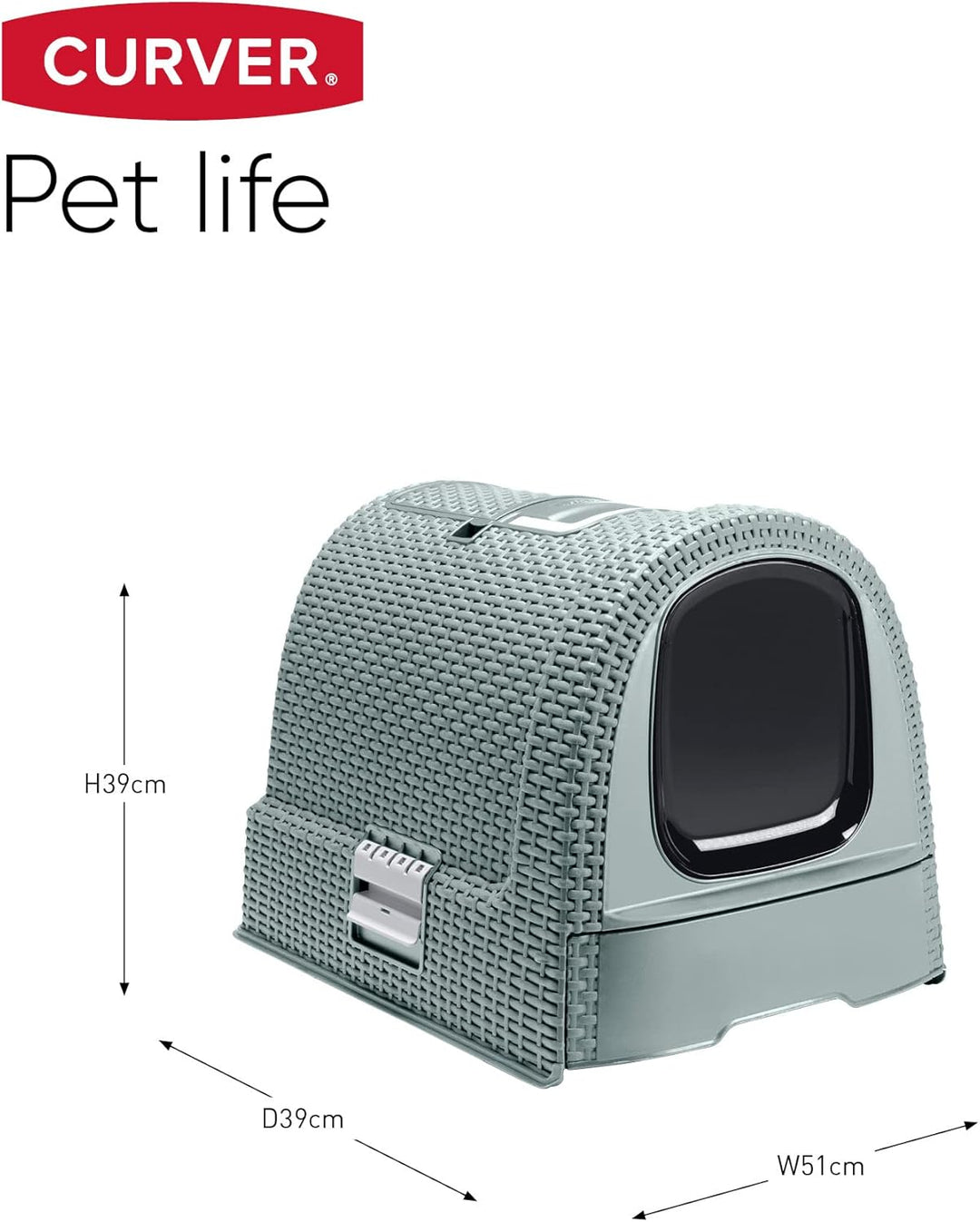 Curver petlife Katzentoilette mit Deckel, Katzenklo inklusive Schaufel, moderne Rattangeflecht-Optik