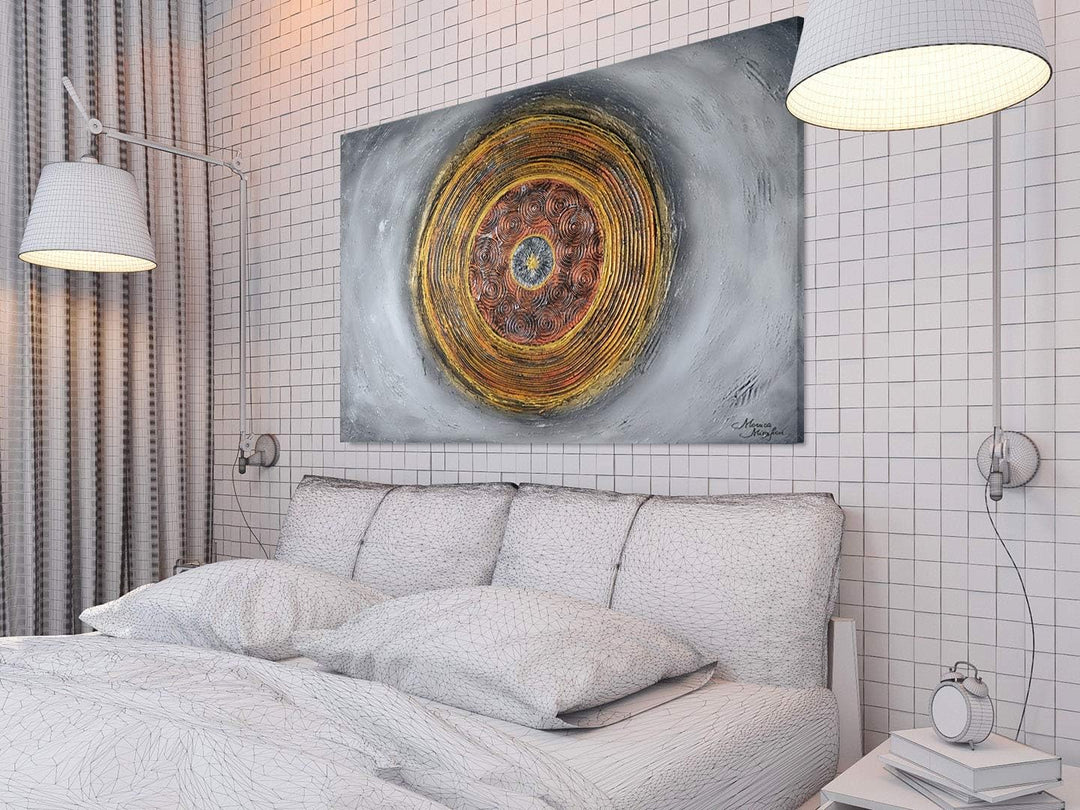 Monica Mirafiori I 100% HANDGEMALT I Gemälde Gold Rings 100x70cm | Gemälde Handgemalt | Acrylgemälde