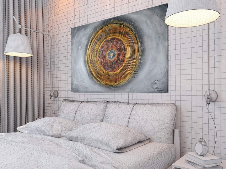 Monica Mirafiori I 100% HANDGEMALT I Gemälde Gold Rings 100x70cm | Gemälde Handgemalt | Acrylgemälde